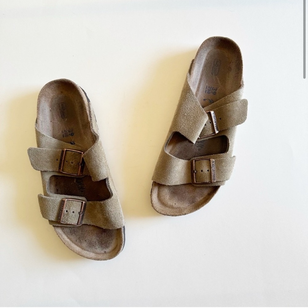 Birkenstock Arizona Soft Footbed Suede Leather Slide On Sandals